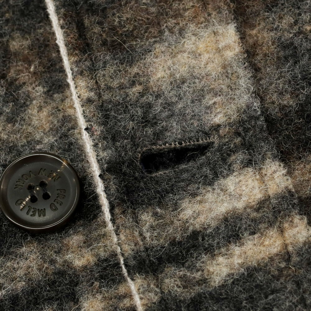 【中古】フレッド メロー Fred Mello ウールポリエステルアクリル チェック スタンドカラー ニットブルゾン ダークグレーxベージュ【 XXL 】【 状態ランクB 】【 メンズ 】