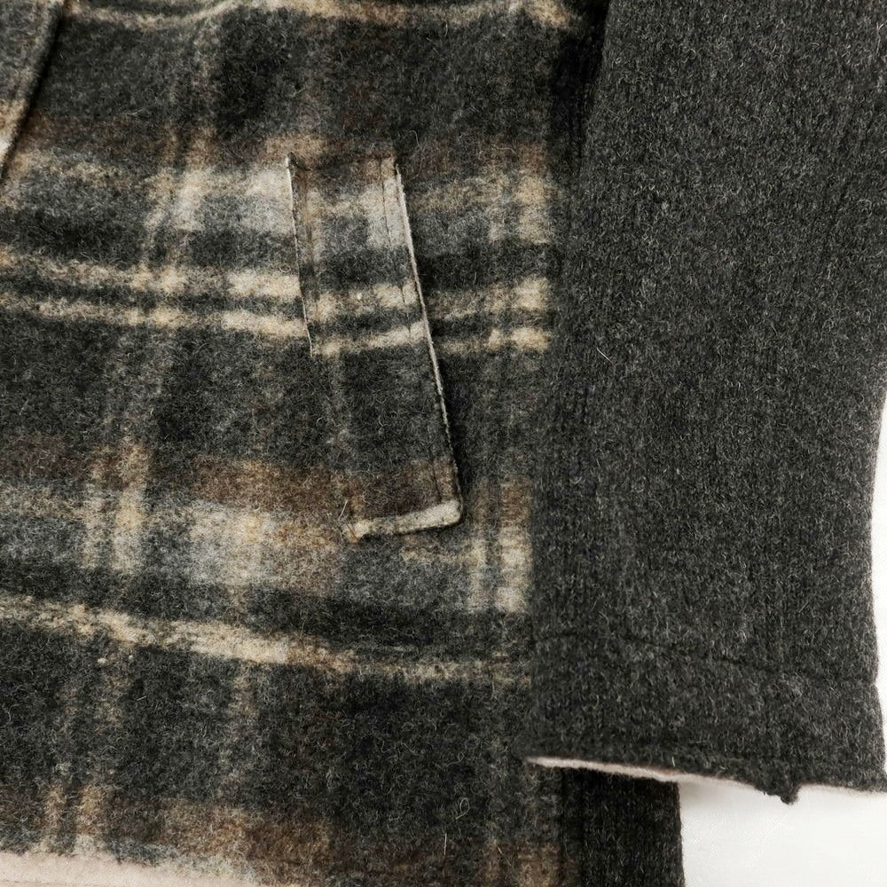 【中古】フレッド メロー Fred Mello ウールポリエステルアクリル チェック スタンドカラー ニットブルゾン ダークグレーxベージュ【 XXL 】【 状態ランクB 】【 メンズ 】