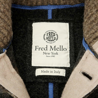 【中古】フレッド メロー Fred Mello ウールポリエステルアクリル チェック スタンドカラー ニットブルゾン ダークグレーxベージュ【 XXL 】【 状態ランクB 】【 メンズ 】