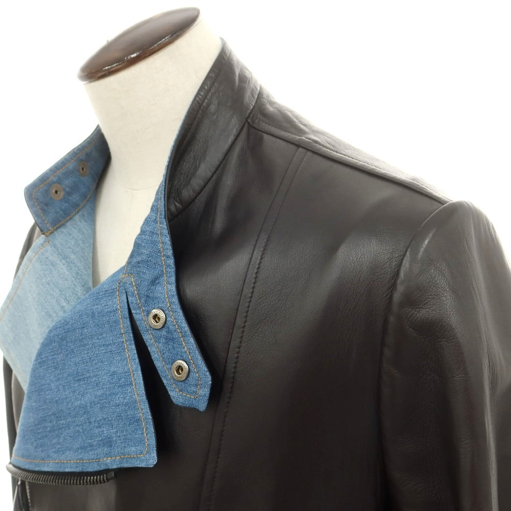 【中古】エルマンノ シェルヴィーノ ERMANNO SCERVINO ラムスキンレザー ライダースジャケット ブラックブラウン【 54 】【 状態ランクB 】【 メンズ 】