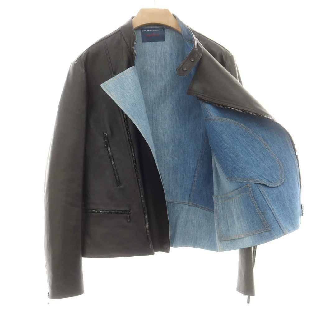 【中古】エルマンノ シェルヴィーノ ERMANNO SCERVINO ラムスキンレザー ライダースジャケット ブラックブラウン【 54 】【 状態ランクB 】【 メンズ 】