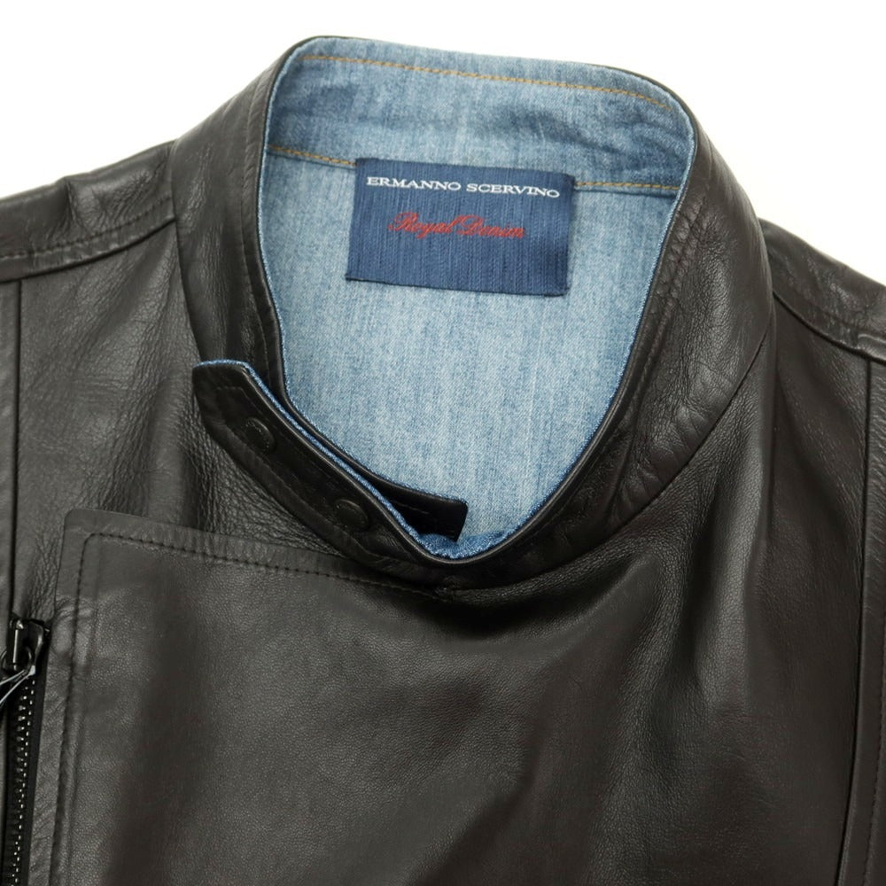 【中古】エルマンノ シェルヴィーノ ERMANNO SCERVINO ラムスキンレザー ライダースジャケット ブラックブラウン【 54 】【 状態ランクB 】【 メンズ 】