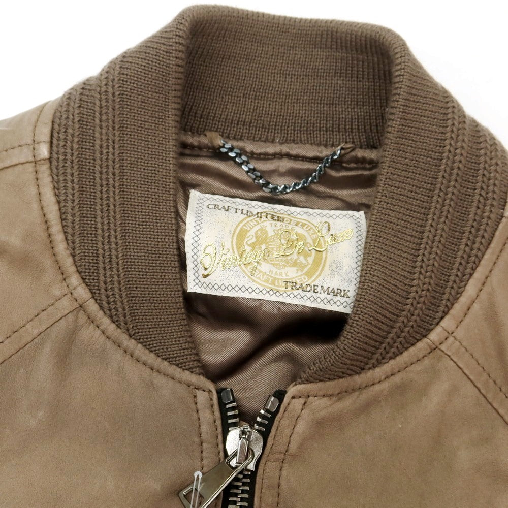 【中古】Vintage De Luxe ダブルジップ レザーブルゾン ダークベージュ【 54 】【 状態ランクC 】【 メンズ 】