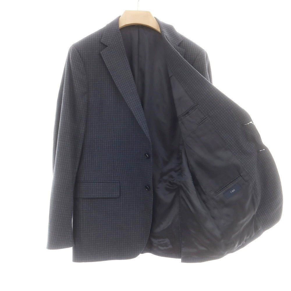 【中古】トンボリーニ TOMBOLINI ウールポリエステル チェック 2B テーラードジャケット ネイビーxグレー【サイズ54】【 状態ランクC 】【 メンズ 】[CPD]