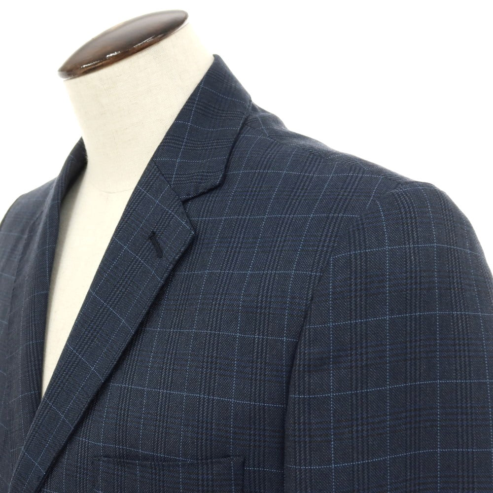 【中古】ヴィンセント トレード VINCENT TRADE ポリエステルアクリルレーヨンウールポリウレタン チェック 2つボタンスーツ ネイビー【サイズ54】【 状態ランクB 】【 メンズ 】[DPD]