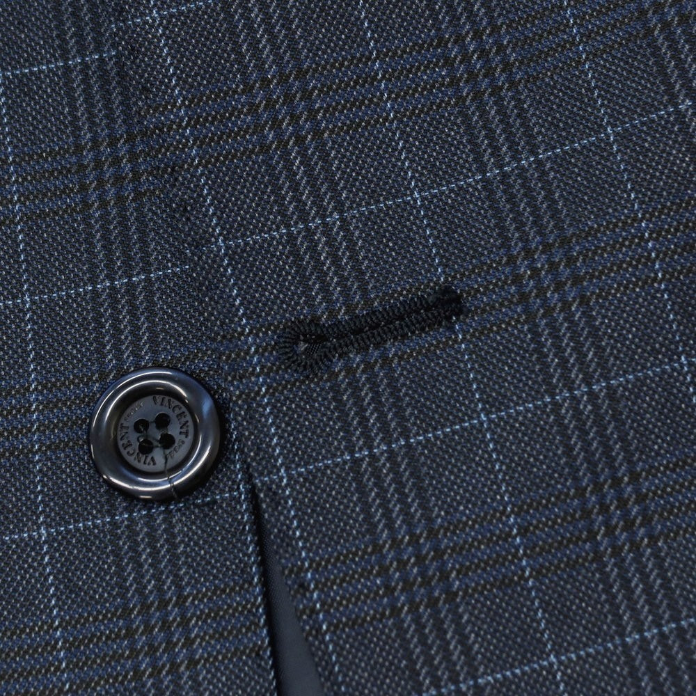 【中古】ヴィンセント トレード VINCENT TRADE ポリエステルアクリルレーヨンウールポリウレタン チェック 2つボタンスーツ ネイビー【サイズ54】【 状態ランクB 】【 メンズ 】