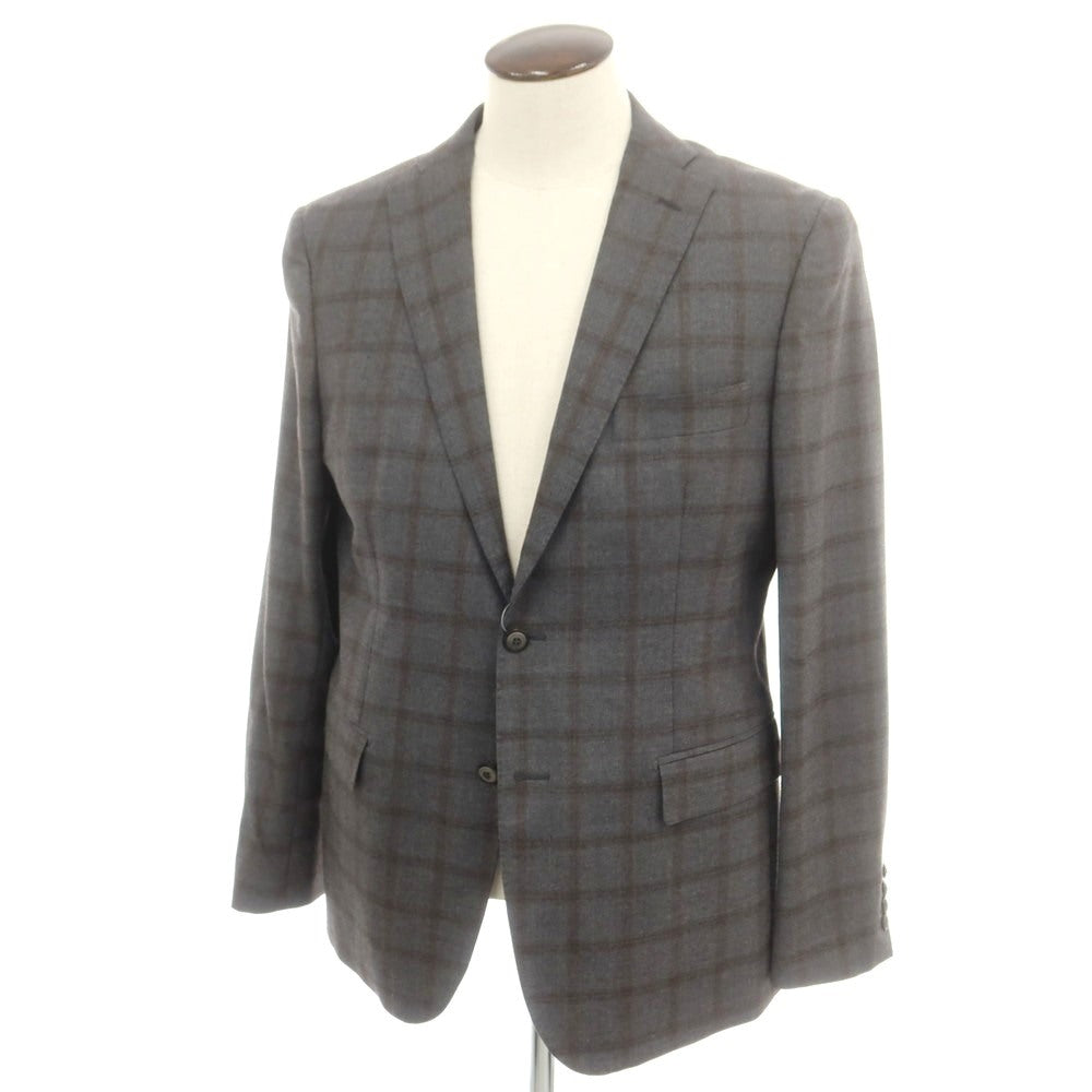 【中古】トネッロ TONELLO ウールポリエステル チェック 2B テーラードジャケット グレーxブラウン【 54 】【 状態ランクB 】【 メンズ 】