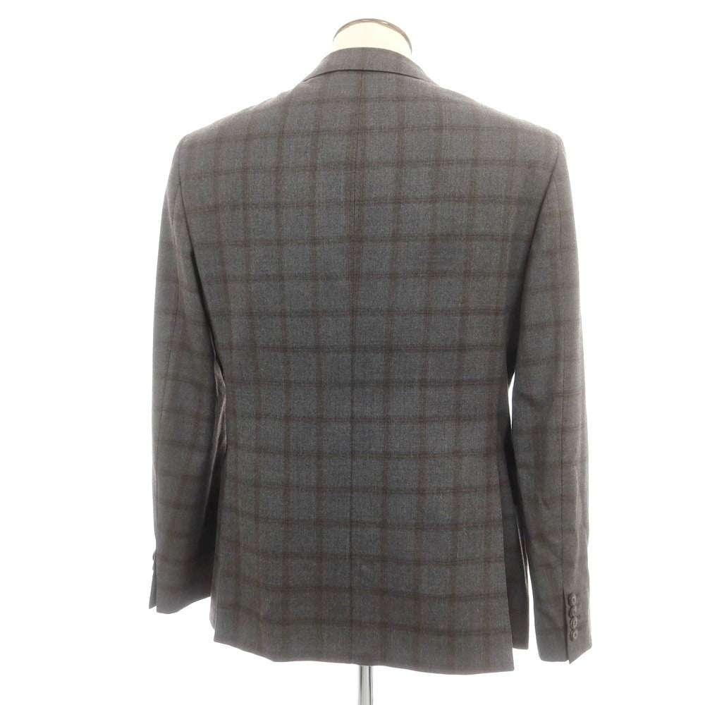 【中古】トネッロ TONELLO ウールポリエステル チェック 2B テーラードジャケット グレーxブラウン【 54 】【 状態ランクB 】【 メンズ 】