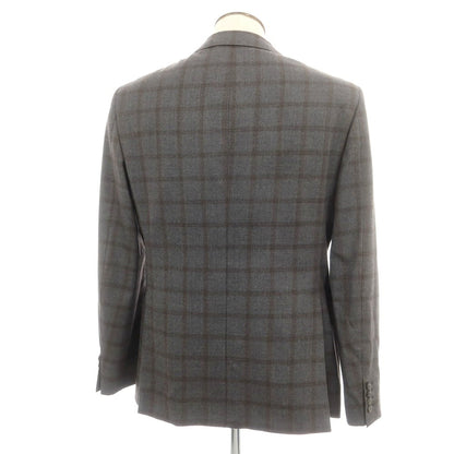 【中古】トネッロ TONELLO ウールポリエステル チェック 2B テーラードジャケット グレーxブラウン【 54 】【 状態ランクB 】【 メンズ 】