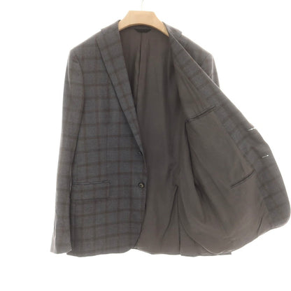 【中古】トネッロ TONELLO ウールポリエステル チェック 2B テーラードジャケット グレーxブラウン【 54 】【 状態ランクB 】【 メンズ 】
