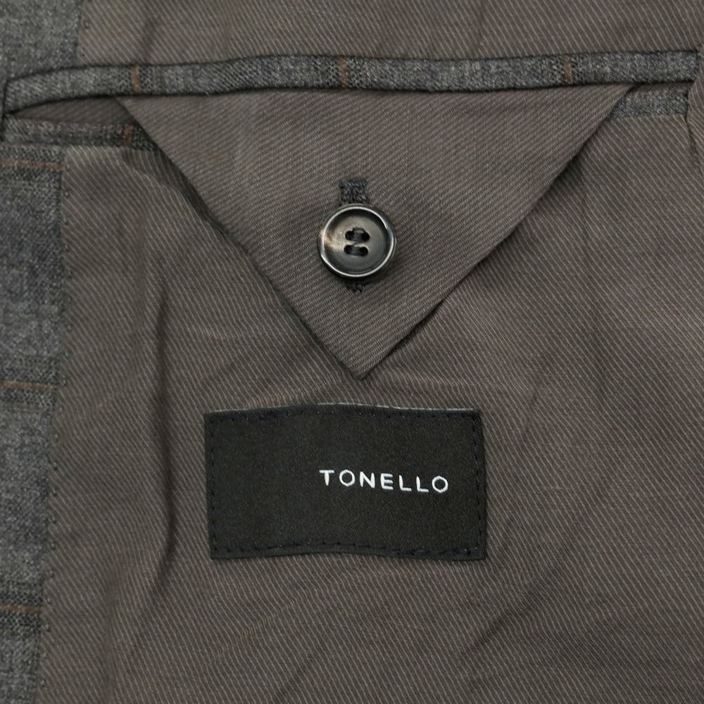 【中古】トネッロ TONELLO ウールポリエステル チェック 2B テーラードジャケット グレーxブラウン【 54 】【 状態ランクB 】【 メンズ 】