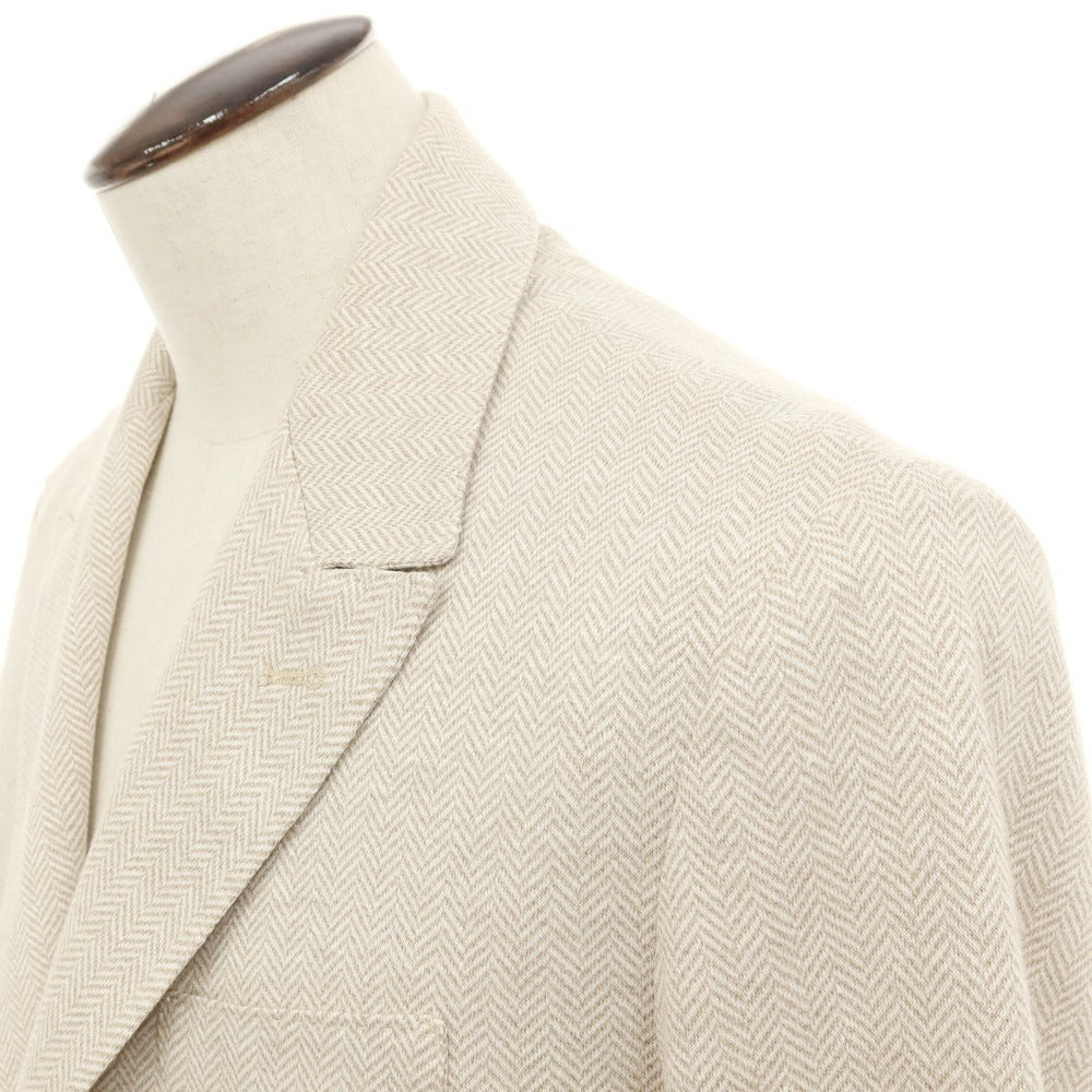 【中古】イレブンティ eleventy リネンコットン ジャージー ヘリンボーン 2B テーラードジャケット ベージュxホワイト【サイズ54】【 状態ランクC 】【 メンズ 】
