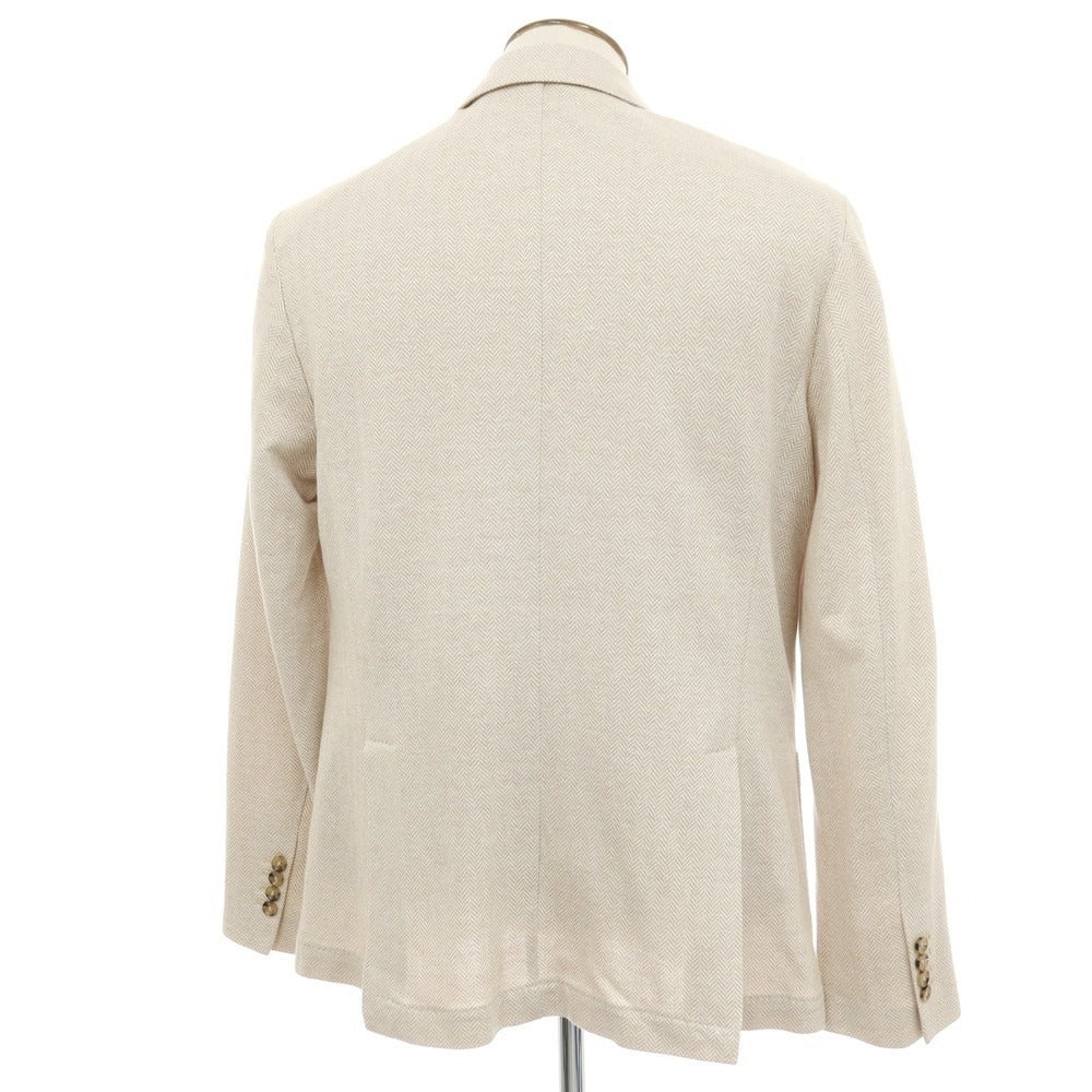 【中古】イレブンティ eleventy リネンコットン ジャージー ヘリンボーン 2B テーラードジャケット ベージュxホワイト【サイズ54】【 状態ランクC 】【 メンズ 】