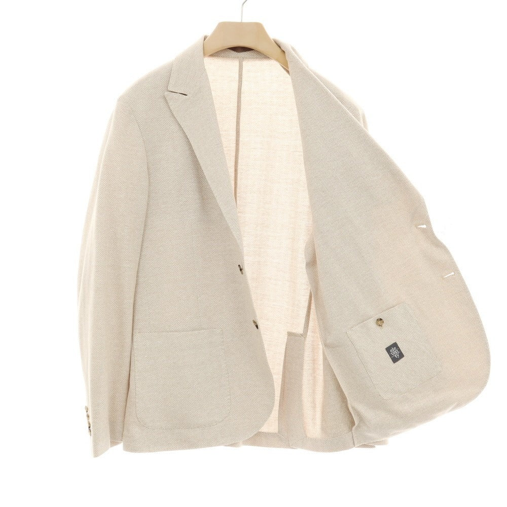 【中古】イレブンティ eleventy リネンコットン ジャージー ヘリンボーン 2B テーラードジャケット ベージュxホワイト【サイズ54】【 状態ランクC 】【 メンズ 】