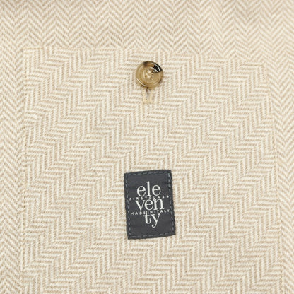 【中古】イレブンティ eleventy リネンコットン ジャージー ヘリンボーン 2B テーラードジャケット ベージュxホワイト【サイズ54】【 状態ランクC 】【 メンズ 】