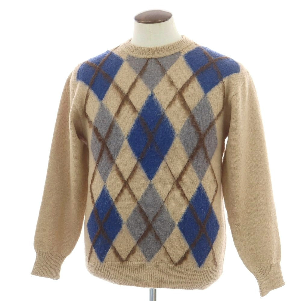 【中古】ヘンリーコットンズ Henry Cottons ウール アーガイル クルーネック プルオーバーニット ダークベージュ【 表記なし（XL位） 】【 状態ランクC 】【 メンズ 】