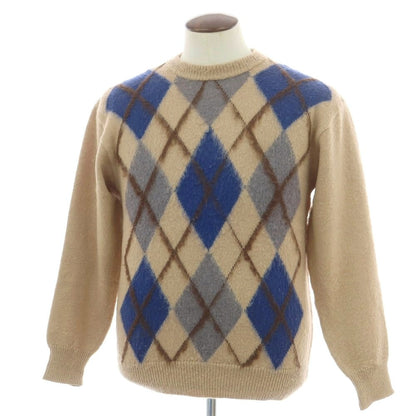 【中古】ヘンリーコットンズ Henry Cottons ウール アーガイル クルーネック プルオーバーニット ダークベージュ【 表記なし（XL位） 】【 状態ランクC 】【 メンズ 】