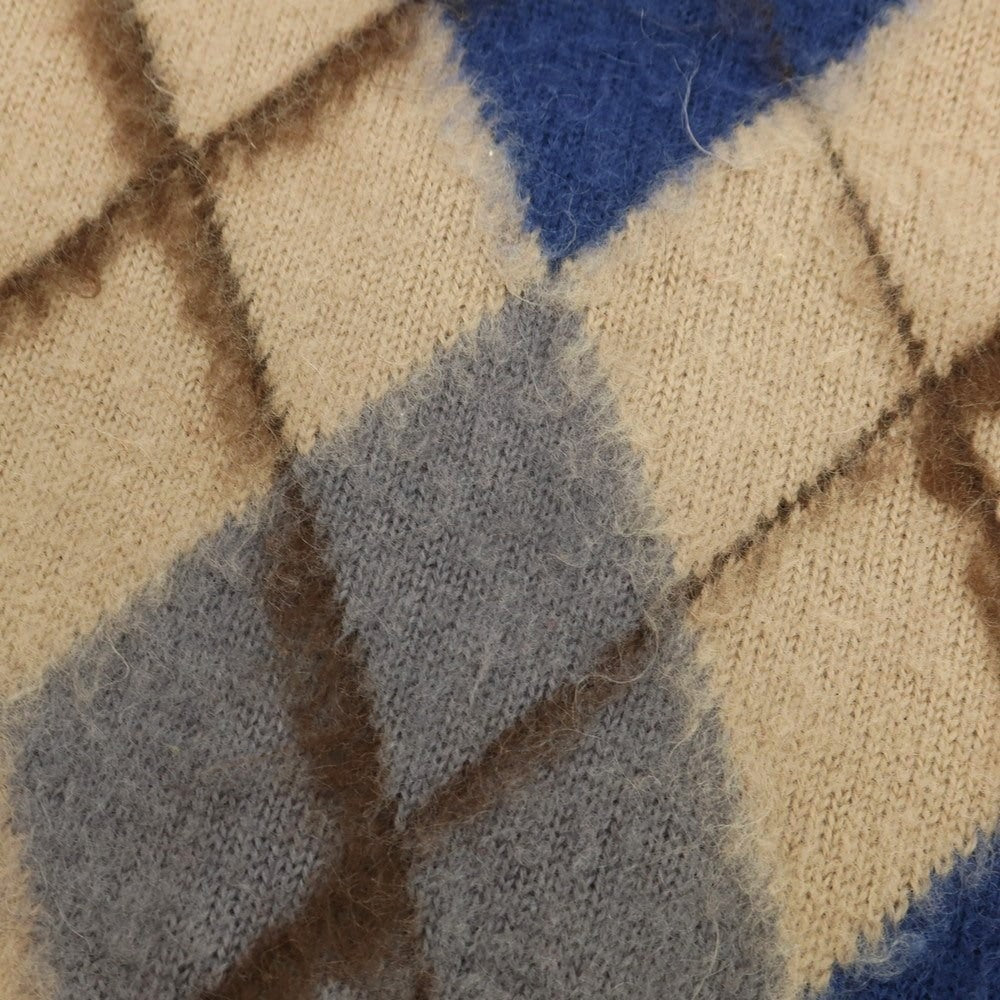 【中古】ヘンリーコットンズ Henry Cottons ウール アーガイル クルーネック プルオーバーニット ダークベージュ【 表記なし（XL位） 】【 状態ランクC 】【 メンズ 】