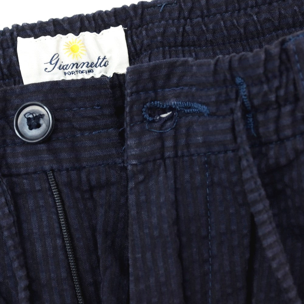 【中古】ジャンネット giannetto コットン サッカー ストライプ イージーパンツ ネイビー【サイズ46】【 状態ランクC 】【 メンズ 】