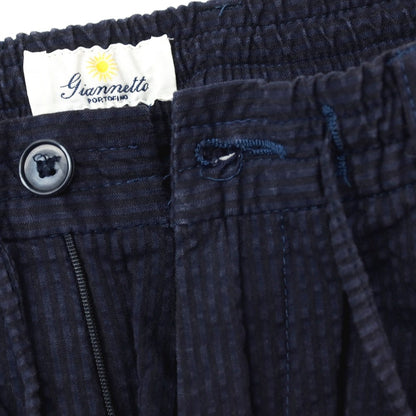 【中古】ジャンネット giannetto コットン サッカー ストライプ イージーパンツ ネイビー【サイズ46】【 状態ランクC 】【 メンズ 】