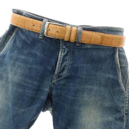 【中古】アンダーソンズ Andersons クロコダイル型押しレザー ベルト ベージュxシルバー【 80 】【 状態ランクC 】【 メンズ 】