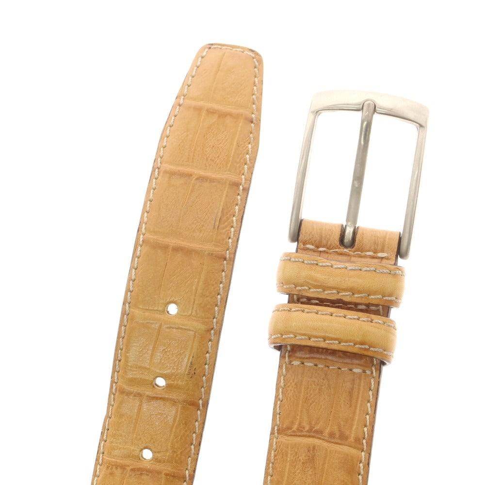 【中古】アンダーソンズ Andersons クロコダイル型押しレザー ベルト ベージュxシルバー【 80 】【 状態ランクC 】【 メンズ 】