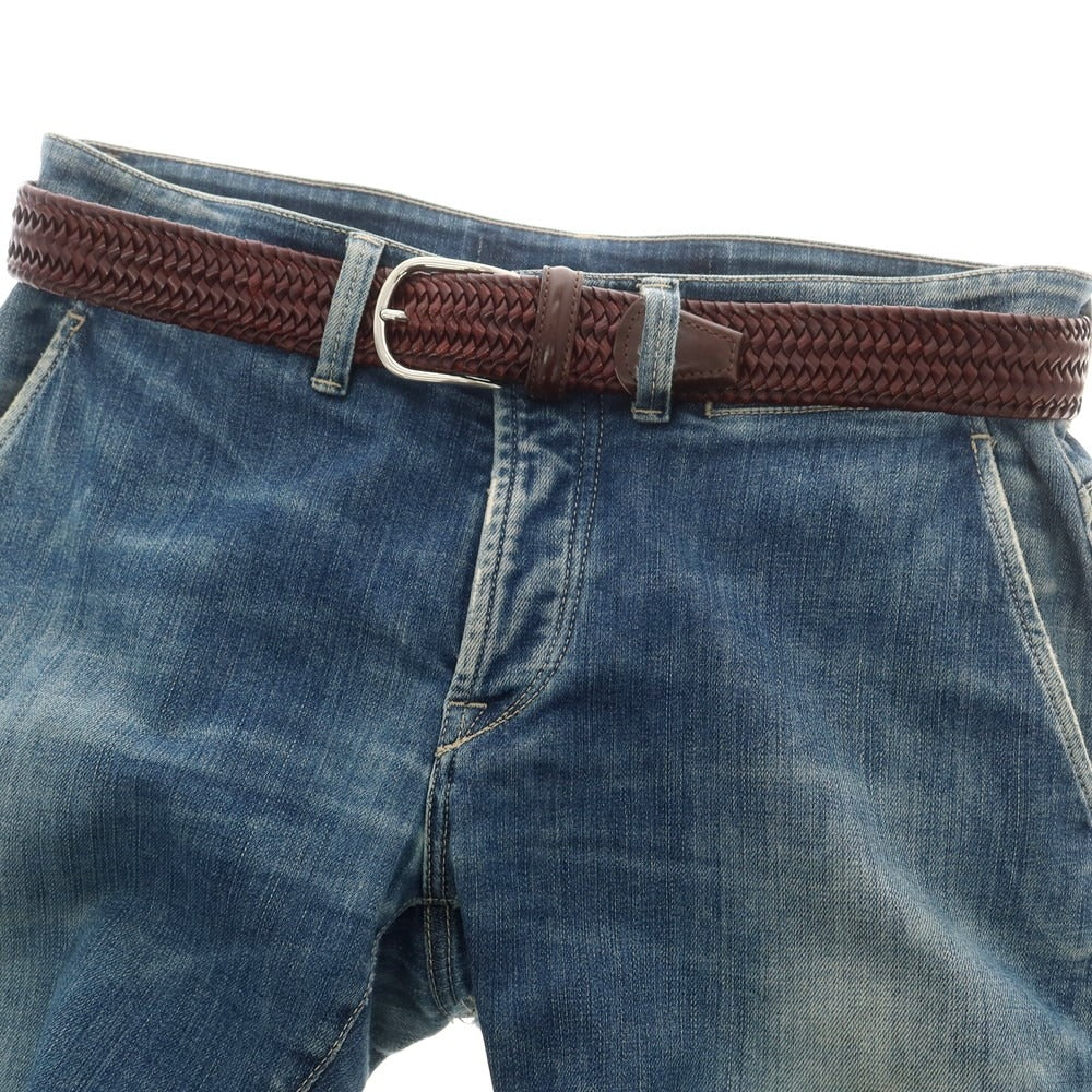 【中古】アンダーソンズ Andersons エラスティック レザー メッシュベルト ブラウンxシルバー【 85 】【 状態ランクB 】【 メンズ 】