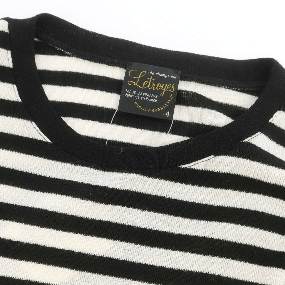 【中古】ルトロワ Letroyes ハイゲージ ウール ボーダー クルーネック プルオーバーニット ブラックxホワイト【 4 】【 状態ランクB 】【 メンズ 】