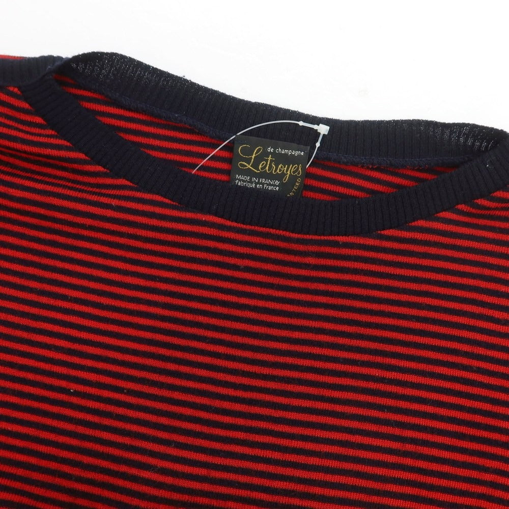 【中古】ルトロワ Letroyes ハイゲージ ウール ボーダー ボートネック プルオーバーニット レッドxネイビー【サイズL】【 状態ランクB 】【 メンズ 】[CPD]
