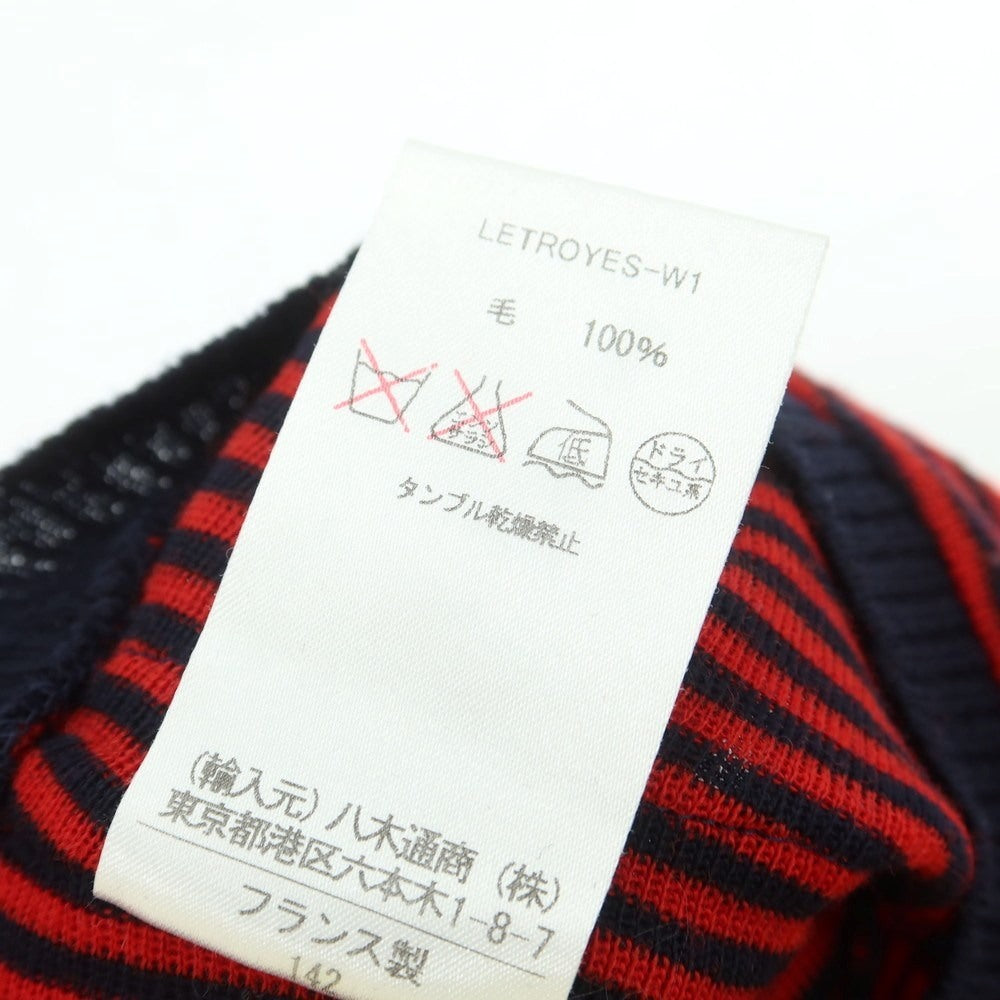 【中古】ルトロワ Letroyes ハイゲージ ウール ボーダー ボートネック プルオーバーニット レッドxネイビー【サイズL】【 状態ランクB 】【 メンズ 】[CPD]