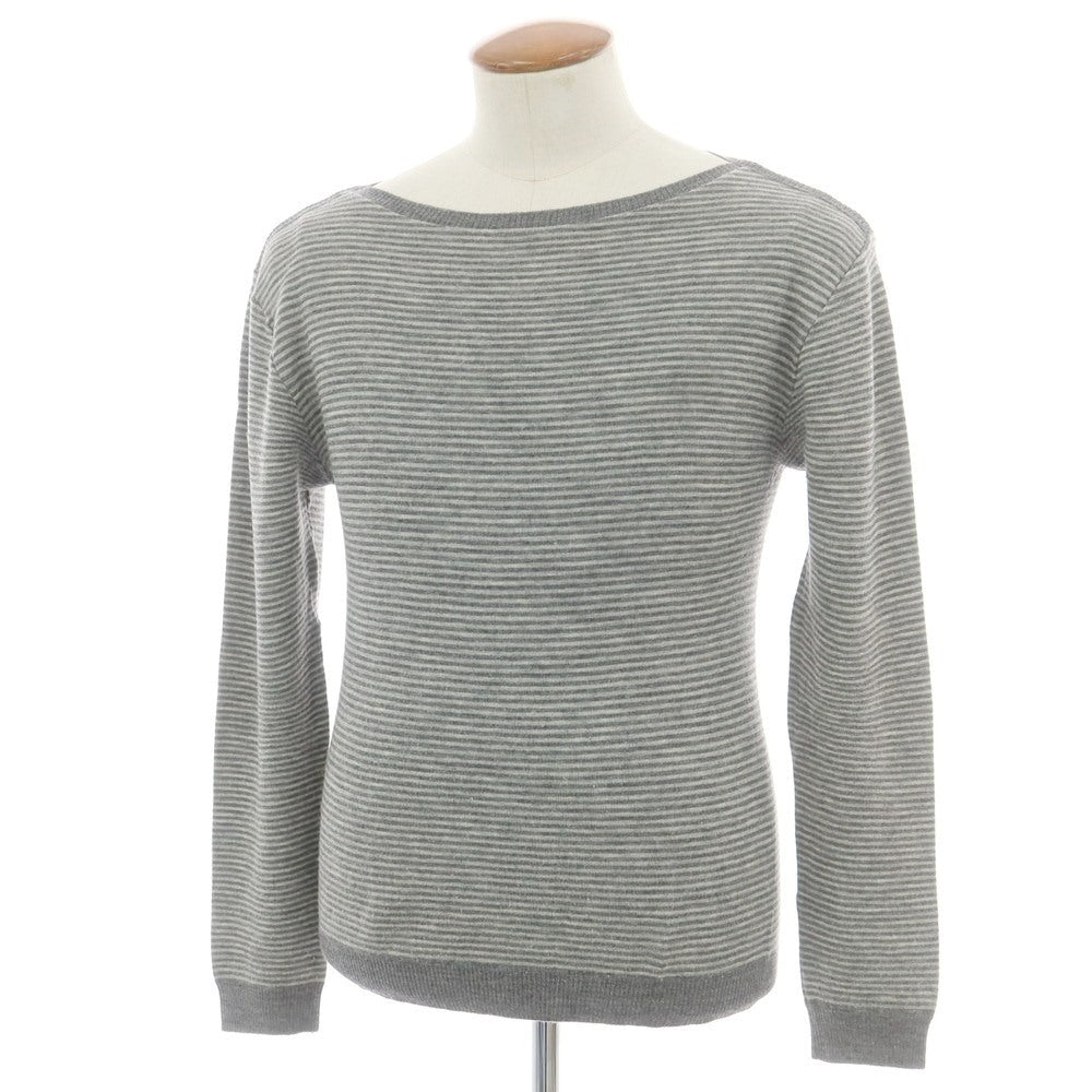 【中古】ルトロワ Letroyes ハイゲージ ウール ボーダー ボートネック プルオーバーニット グレーxライトグレー【 L 】【 状態ランクC 】【 メンズ 】