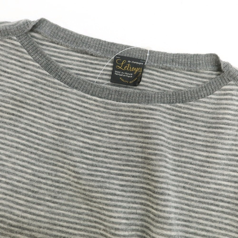 【中古】ルトロワ Letroyes ハイゲージ ウール ボーダー ボートネック プルオーバーニット グレーxライトグレー【 L 】【 状態ランクC 】【 メンズ 】