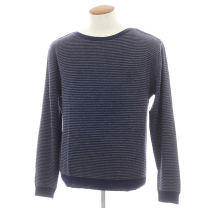【中古】ルトロワ Letroyes ハイゲージ ウール ボーダー ボートネック プルオーバーニット ネイビーxグレー【 L 】【 状態ランクB 】【 メンズ 】