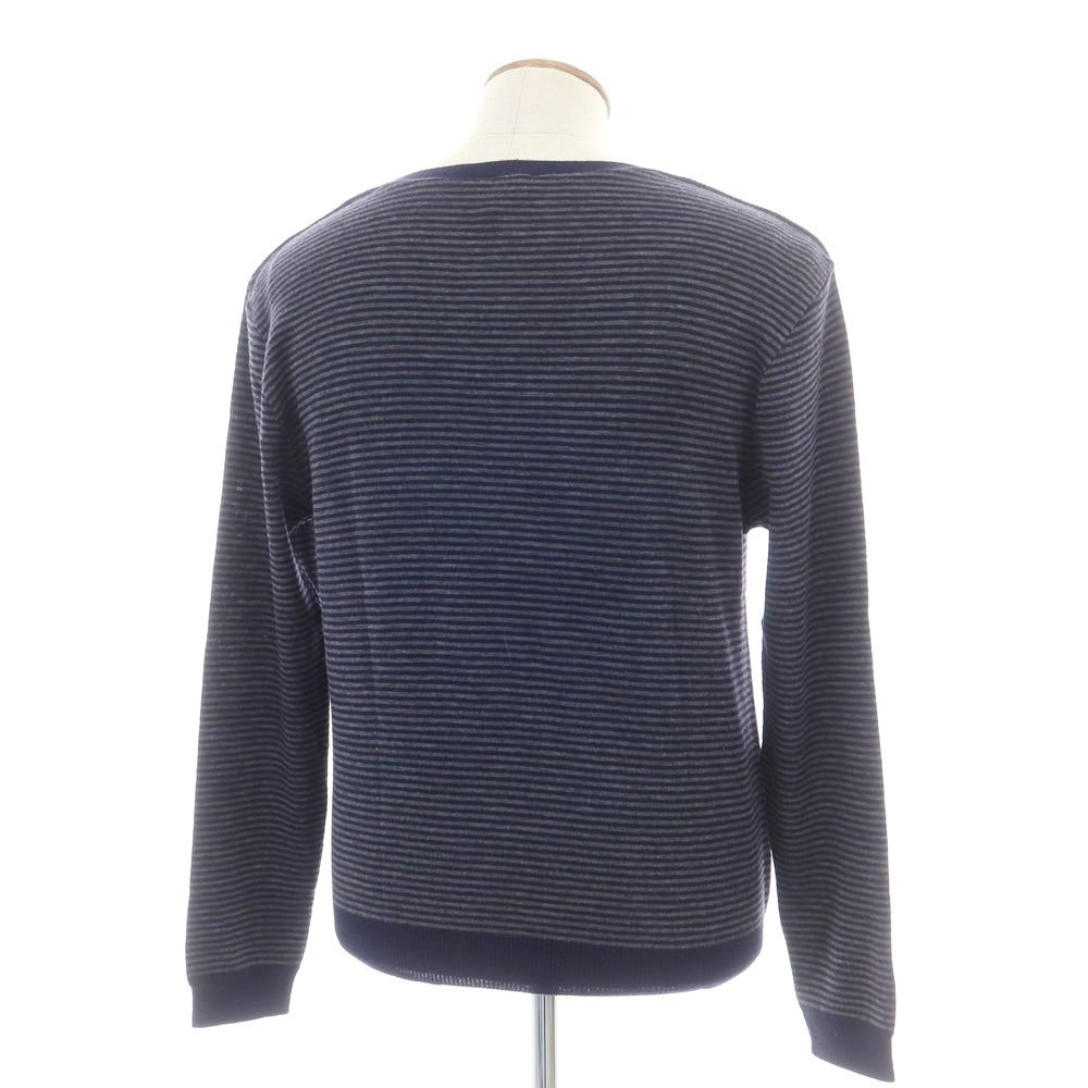 【中古】ルトロワ Letroyes ハイゲージ ウール ボーダー ボートネック プルオーバーニット ネイビーxグレー【 L 】【 状態ランクB 】【 メンズ 】