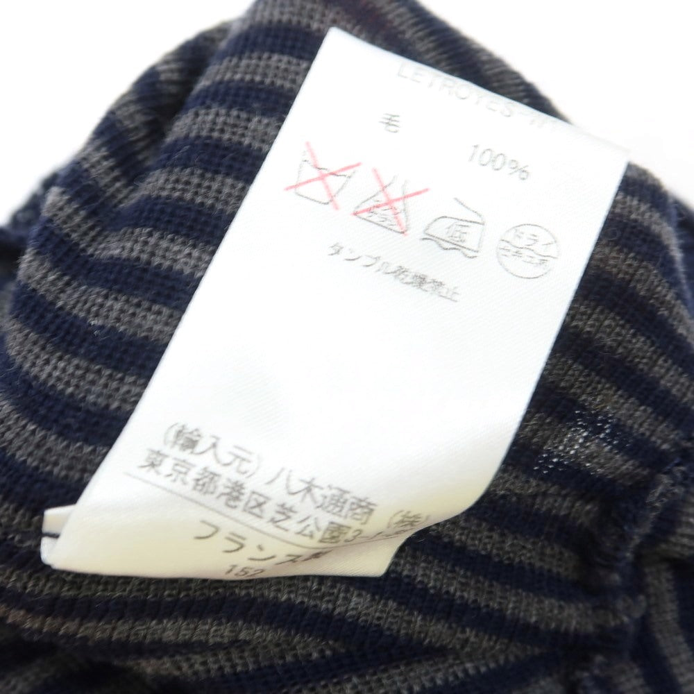 【中古】ルトロワ Letroyes ハイゲージ ウール ボーダー ボートネック プルオーバーニット ネイビーxグレー【 L 】【 状態ランクB 】【 メンズ 】