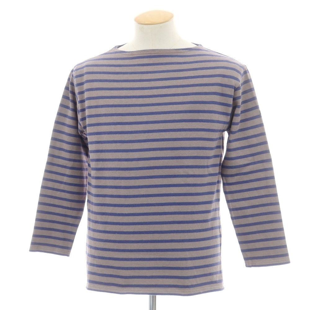 【中古】セントジェームス SAINT JAMES コットン ボーダー ボートネック バスク 長袖Ｔシャツ グレー系xブルー【 4 】【 状態ランクC 】【 メンズ 】