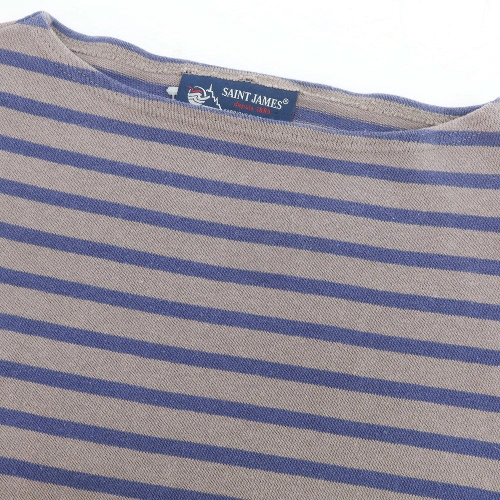 【中古】セントジェームス SAINT JAMES コットン ボーダー ボートネック バスク 長袖Ｔシャツ グレー系xブルー【サイズ4】【 状態ランクC 】【 メンズ 】[CPD]