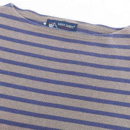 【中古】セントジェームス SAINT JAMES コットン ボーダー ボートネック バスク 長袖Ｔシャツ グレー系xブルー【 4 】【 状態ランクC 】【 メンズ 】