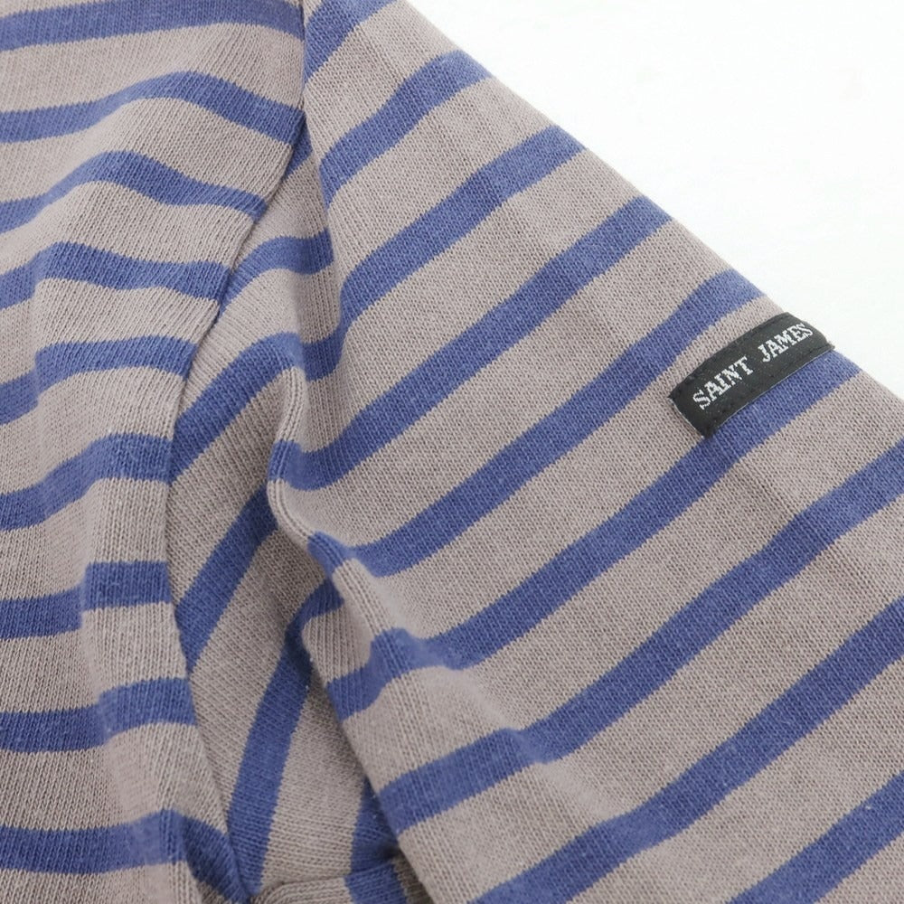 【中古】セントジェームス SAINT JAMES コットン ボーダー ボートネック バスク 長袖Ｔシャツ グレー系xブルー【サイズ4】【 状態ランクC 】【 メンズ 】[CPD]