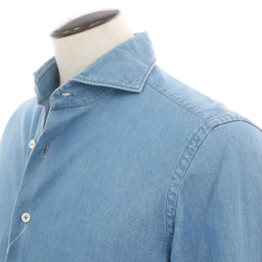 【中古】ジャンネット giannetto コットン ダンガリー ホリゾンタルカラー カジュアルシャツ ライトブルー【 42 】【 状態ランクC 】【 メンズ 】
