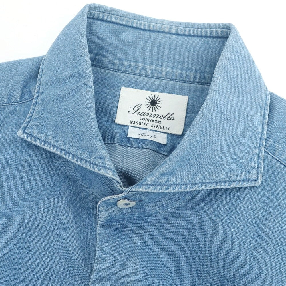 【中古】ジャンネット giannetto コットン ダンガリー ホリゾンタルカラー カジュアルシャツ ライトブルー【 42 】【 状態ランクC 】【 メンズ 】
