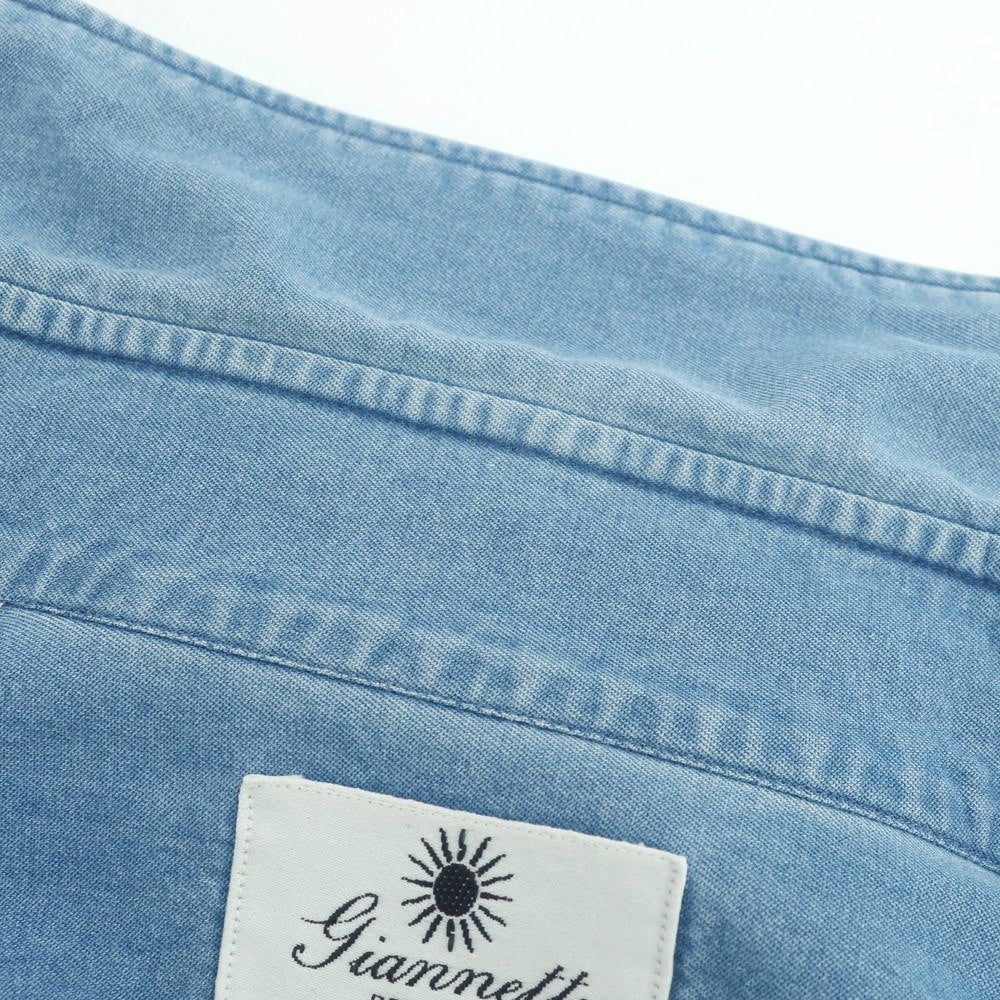 【中古】ジャンネット giannetto コットン ダンガリー ホリゾンタルカラー カジュアルシャツ ライトブルー【 42 】【 状態ランクC 】【 メンズ 】