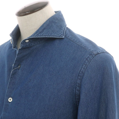 【中古】ジャンネット giannetto コットン ダンガリー ホリゾンタルカラー カジュアルシャツ ネイビー【 41 】【 状態ランクC 】【 メンズ 】