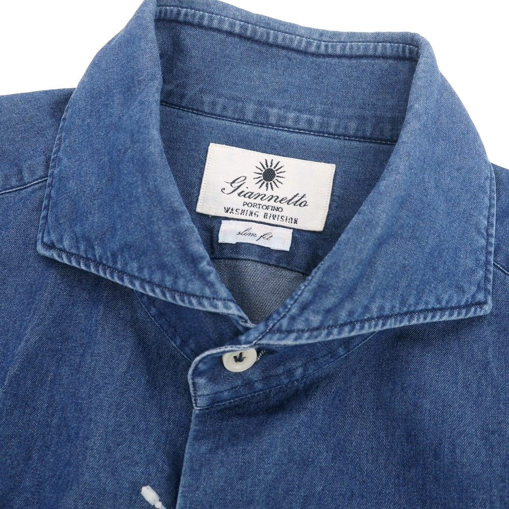 【中古】ジャンネット giannetto コットン ダンガリー ホリゾンタルカラー カジュアルシャツ ネイビー【 41 】【 状態ランクC 】【 メンズ 】