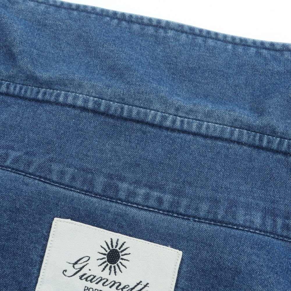 【中古】ジャンネット giannetto コットン ダンガリー ホリゾンタルカラー カジュアルシャツ ネイビー【 41 】【 状態ランクC 】【 メンズ 】