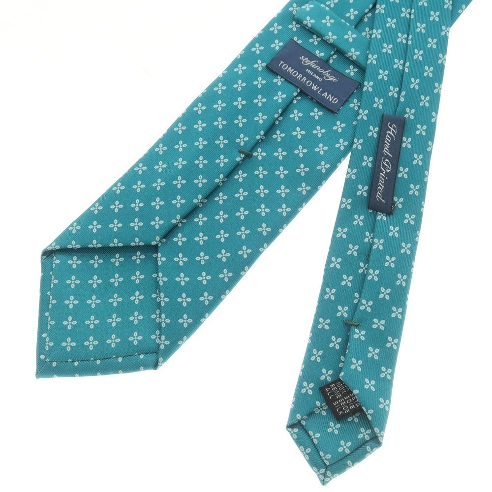 【中古】ステファノ ビジ stefano bigi TOMORROWLAND別注 シルク プリント 花小紋柄ネクタイ ブルーグリーン【 状態ランクC 】【 メンズ 】 [APD]