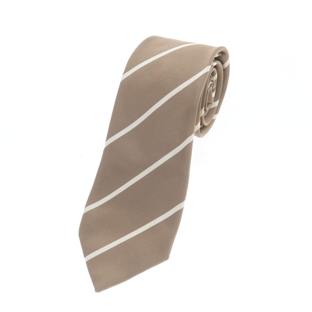 【中古】ペトロニウス PETRONIUS BEAMS F別注 シルク ストライプ柄ネクタイ グレージュxホワイト【 状態ランクB 】【 メンズ 】