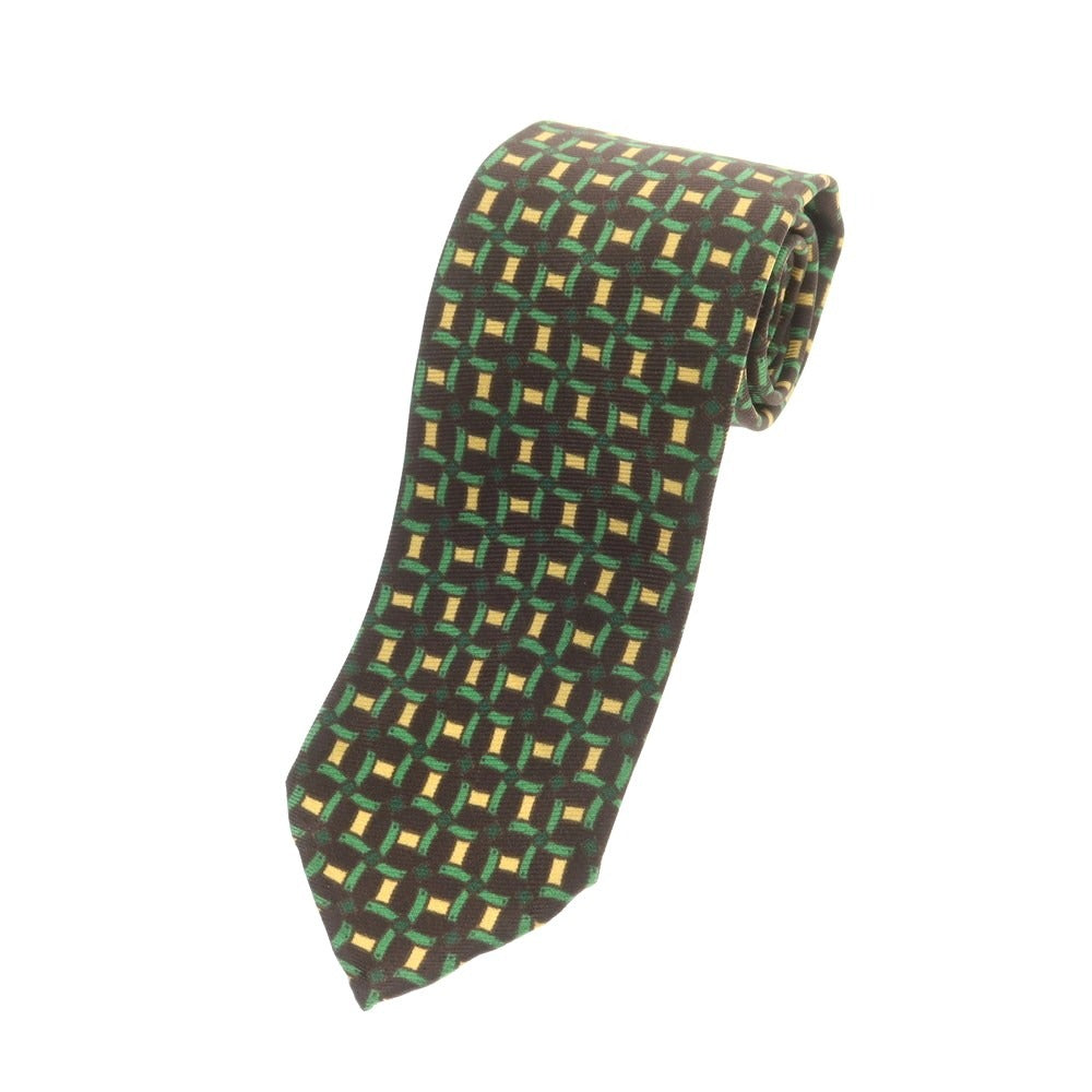 【中古】スパッカ ネアポリス Spacca Neapolis シルク プリント ネクタイ ブラウンxグリーン【 状態ランクB 】【 メンズ 】