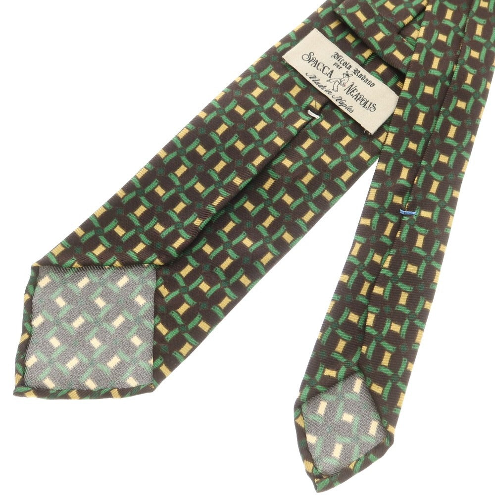 【中古】スパッカ ネアポリス Spacca Neapolis シルク プリント ネクタイ ブラウンxグリーン【 状態ランクB 】【 メンズ 】