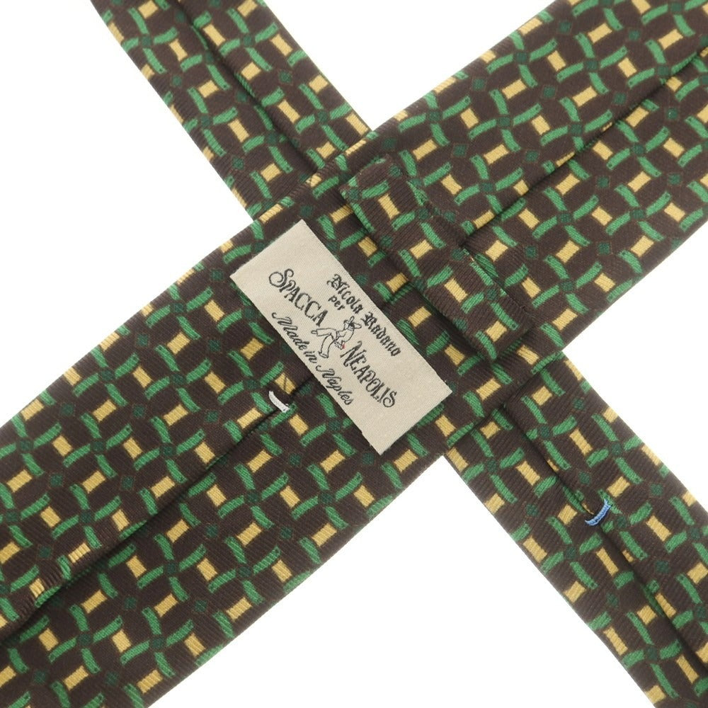 【中古】スパッカ ネアポリス Spacca Neapolis シルク プリント ネクタイ ブラウンxグリーン【 状態ランクB 】【 メンズ 】